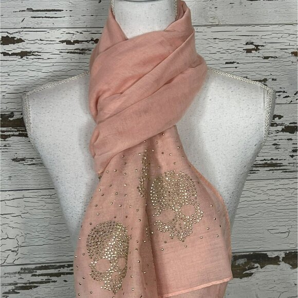 Skull Scarf Silver Sequins Pink OS - Picture 1 of 7